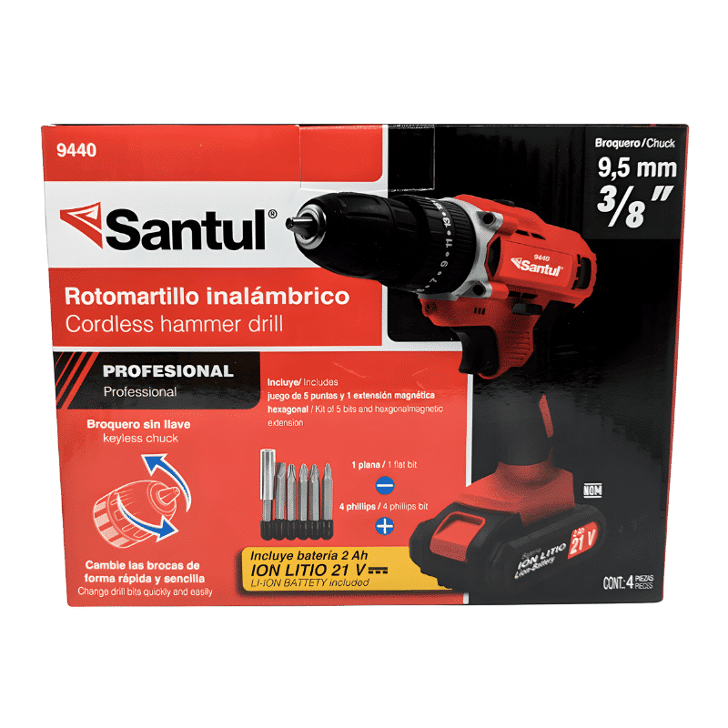 Taladro Rotomartillo Desatornillador Inalambrico 3/8" 21v Santul