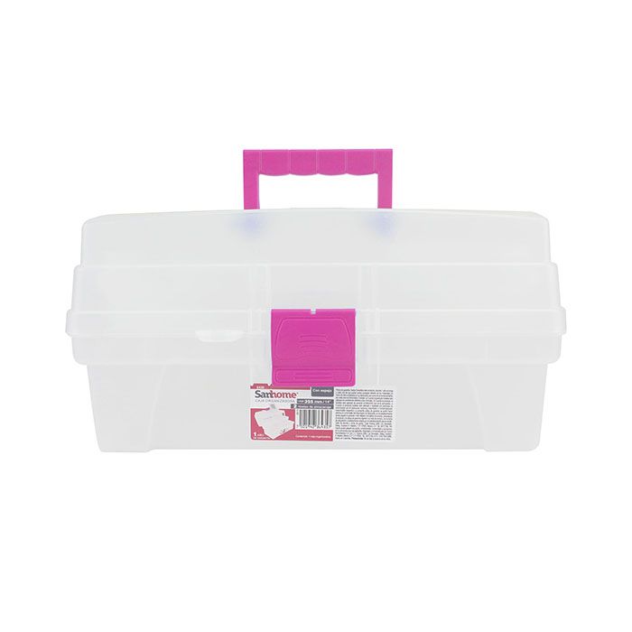 Caja Multiusos Cosmetiquera 14" 35cm Trasparente Rosa