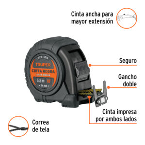 Flexometro Cinta Negra 5.5m Ancho de 27mm