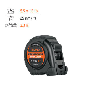 Flexometro Cinta Negra 5.5m Ancho de 27mm