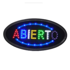 Anuncio Letrero Luminoso Led Ovalo Grande "ABIERTO" 48x25x2.5CM