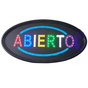 Anuncio Letrero Luminoso Led Ovalo Grande "ABIERTO" 48x25x2.5CM