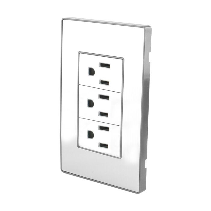 Placa Armada Triple Contacto Acero Inoxidable Cordoba