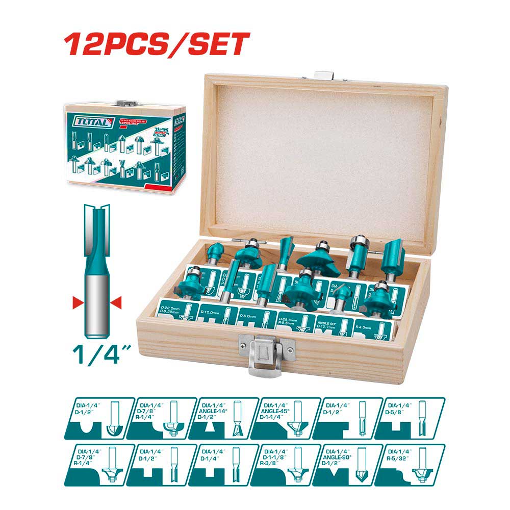 Set de 12 Brocas Fresas para Router de 1/4"