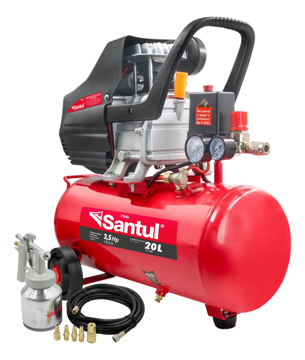 Kit compresor 20L 2-1/2HP manguera PVC y pistola Santul