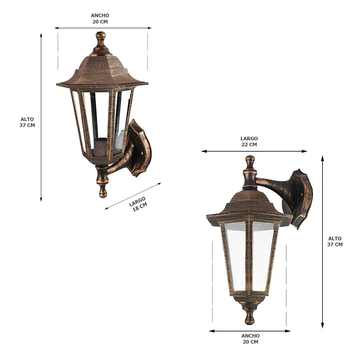 Farol de pared colonial cobre