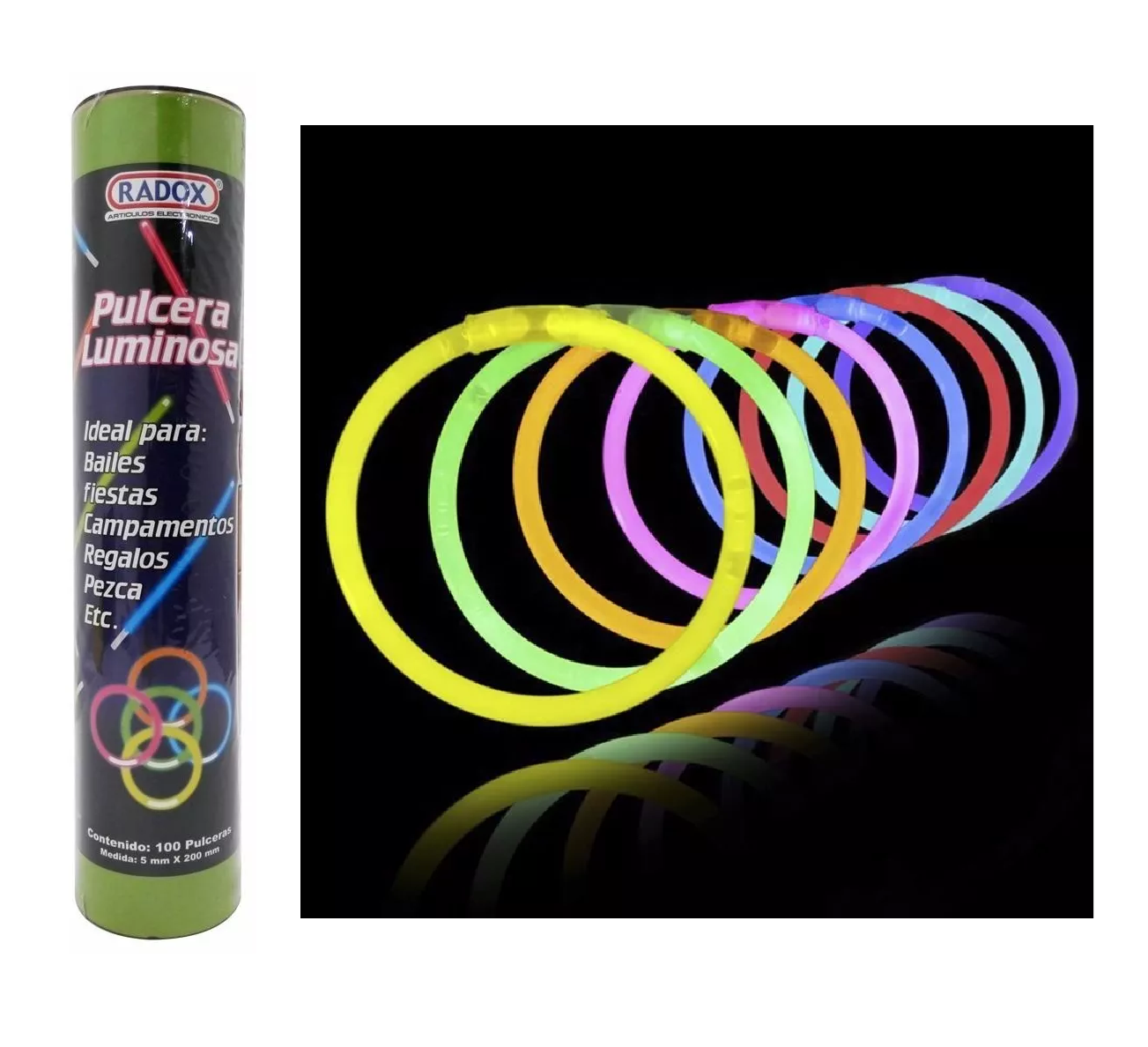 Bote con 100 Pulseras Luminosas Neon