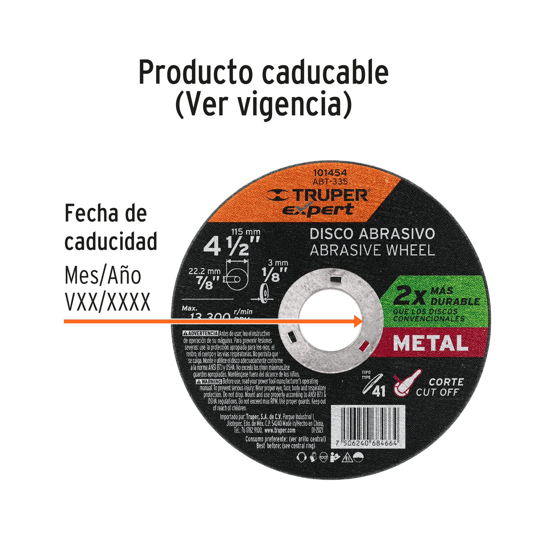 Disco para corte de metal 4-1/2" tipo 41 de 3mm Truper Expert
