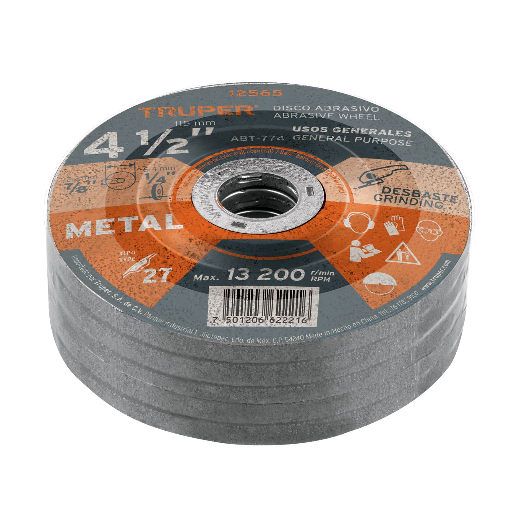 Disco para desbaste de metal diametro 4-1/2" tipo 27