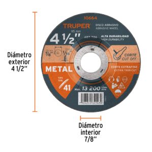Disco para corte de metal diametro 4-1/2" de 2mm