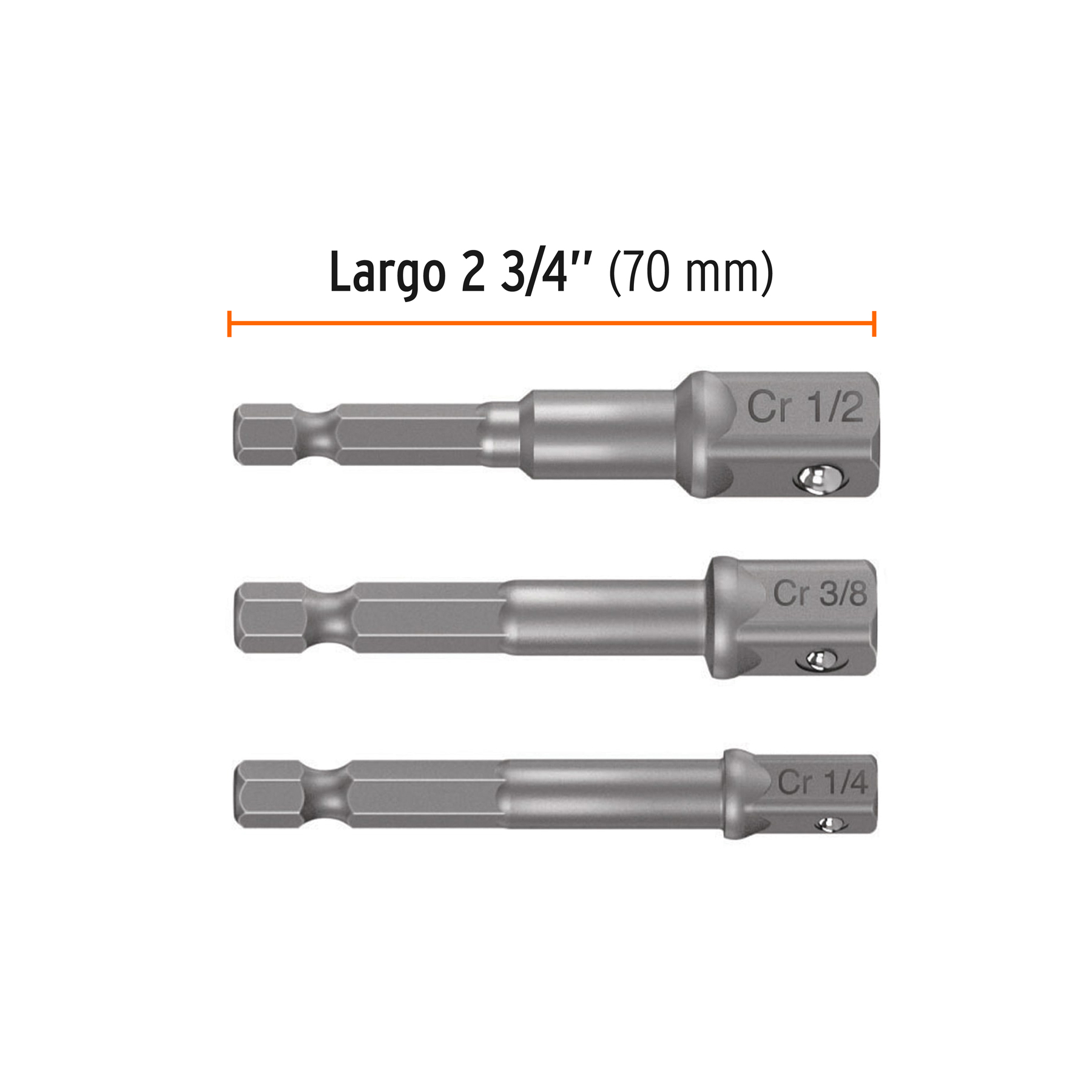 Juego de 3 adaptadores dados 1/4" 3/8" y 1/2" para Taladro 7cm