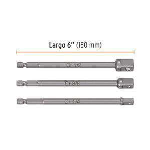 Kit de 3 adaptadores largos para dados 1/4" 3/8" y 1/2" Para Taladro