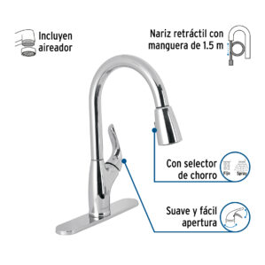 Mezcladora Monomando fregadero cromo nariz retractil