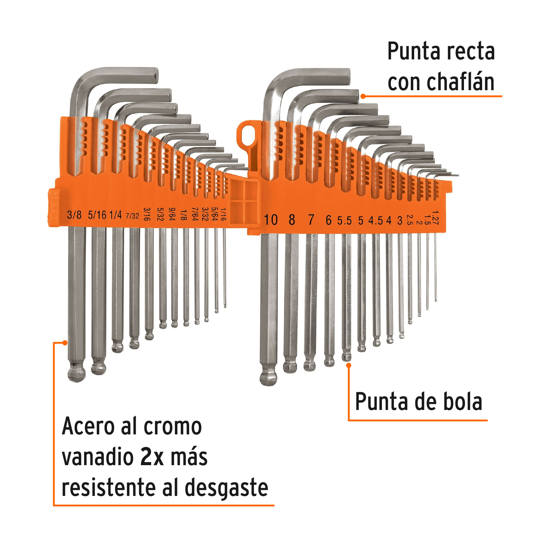 Juego de 25 llaves Allen standard y milimetricas estuche