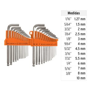 Juego de 25 llaves Allen standard y milimetricas estuche