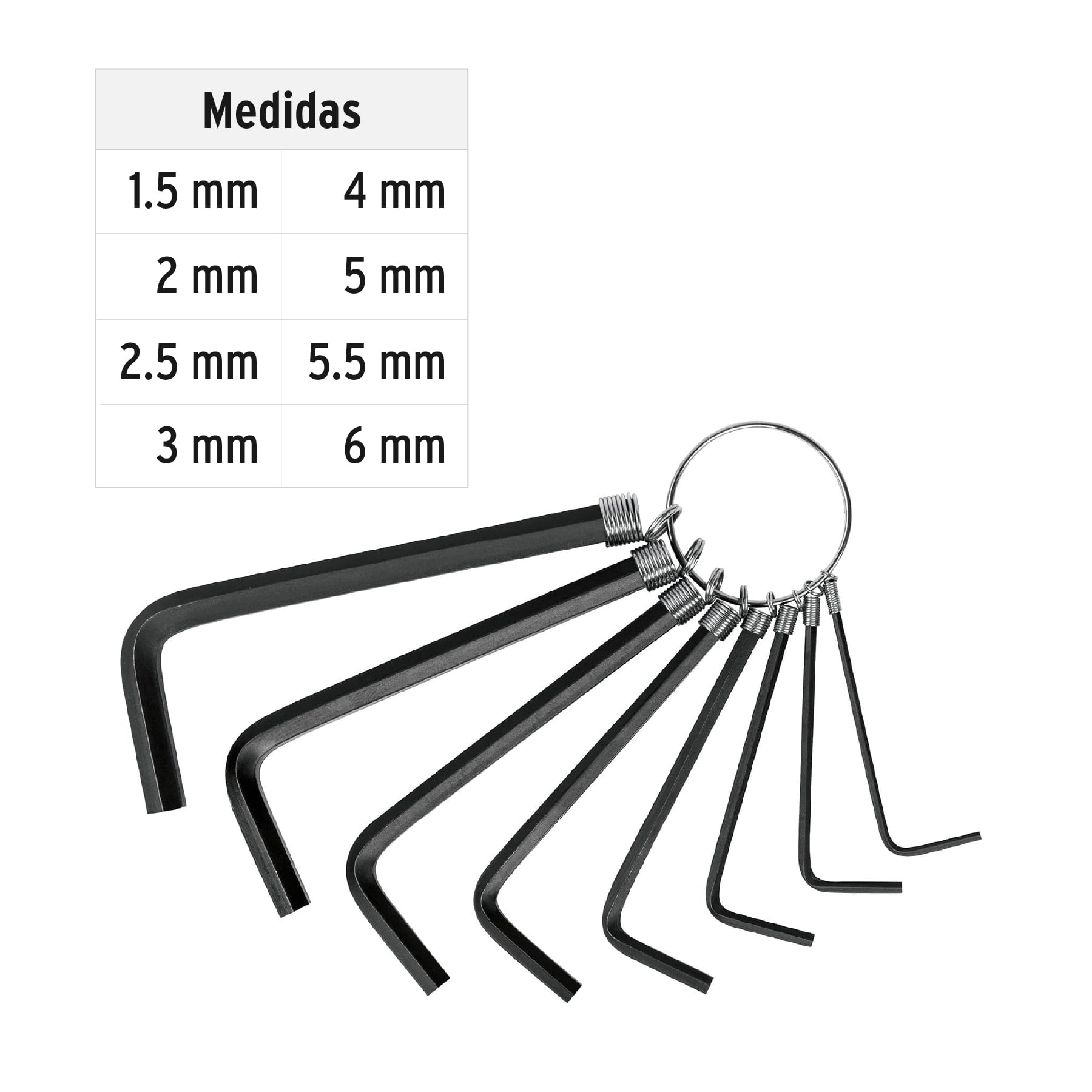 Juego de 8 llaves Allen tipo llavero milimetricas Pretul