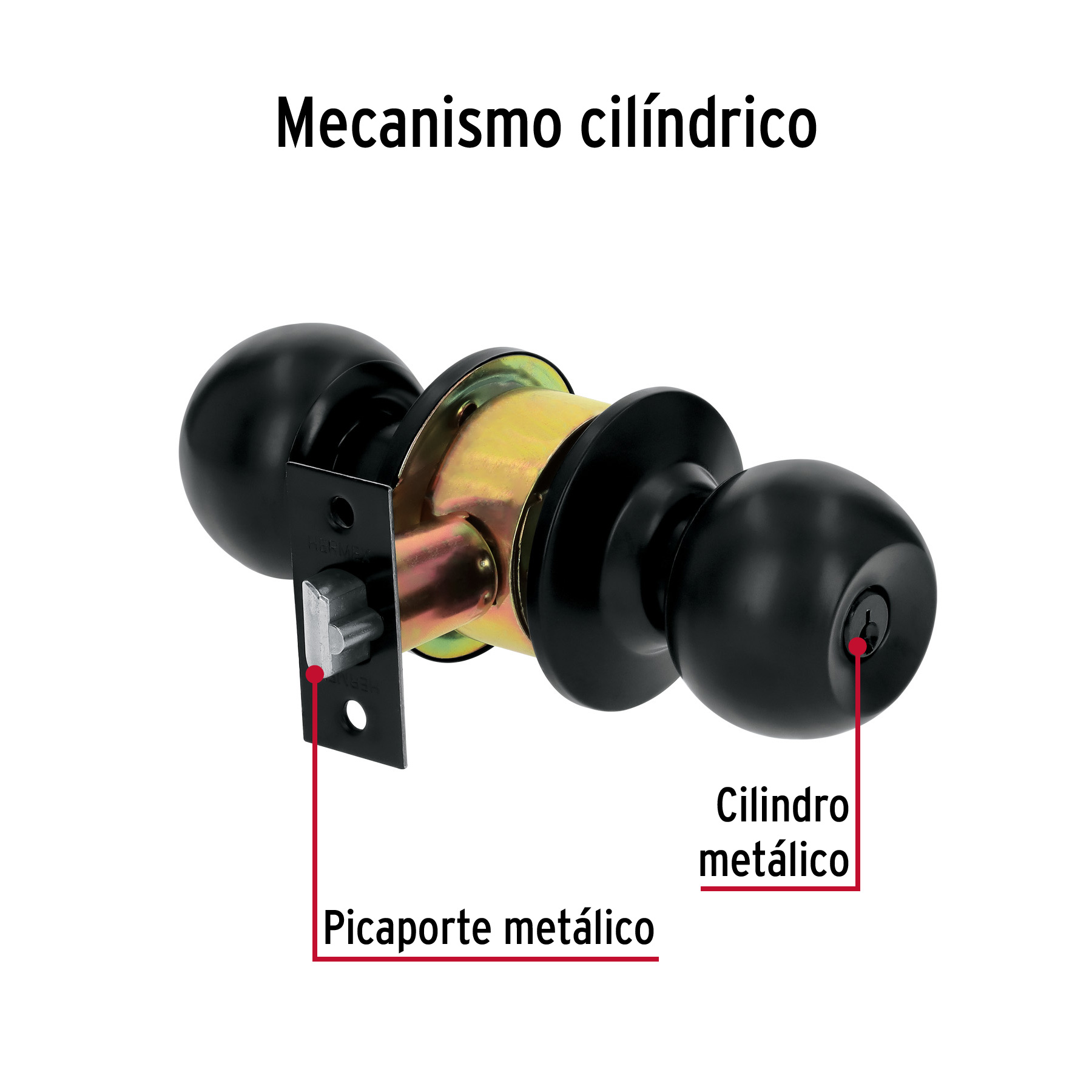 Cerradura en Negro Esfera Cilindrico Recamara Hermex Basic