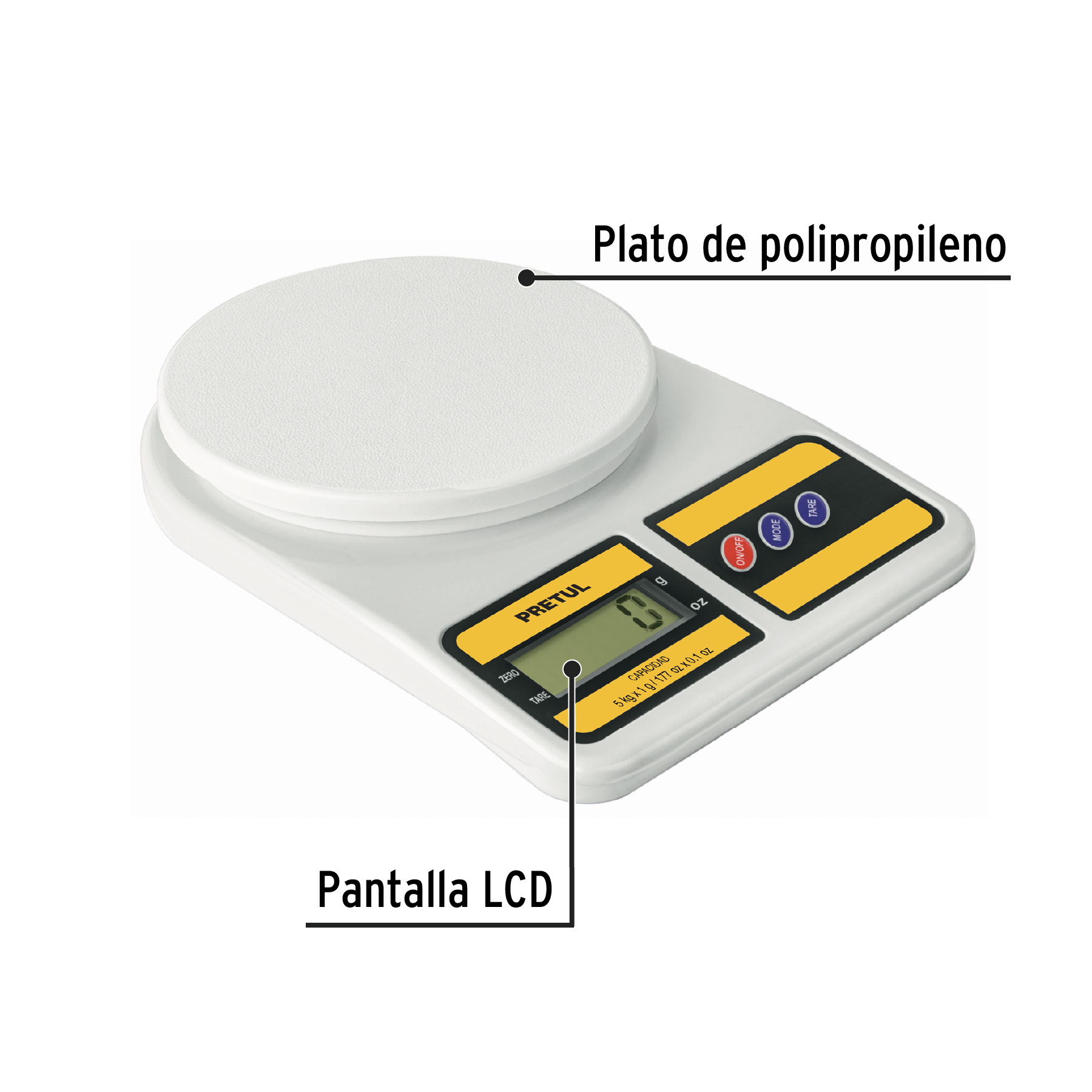 Bascula digital para cocina plato plastico 5kg Pretul