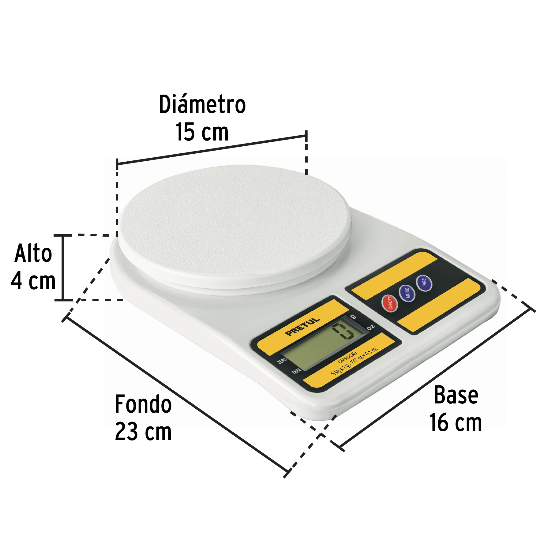 Bascula digital para cocina plato plastico 5kg Pretul