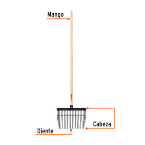 Bieldo cabeza plastica mango de madera16 dientes