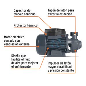 Bomba electrica periferica para agua 1/2hp 40m 40L