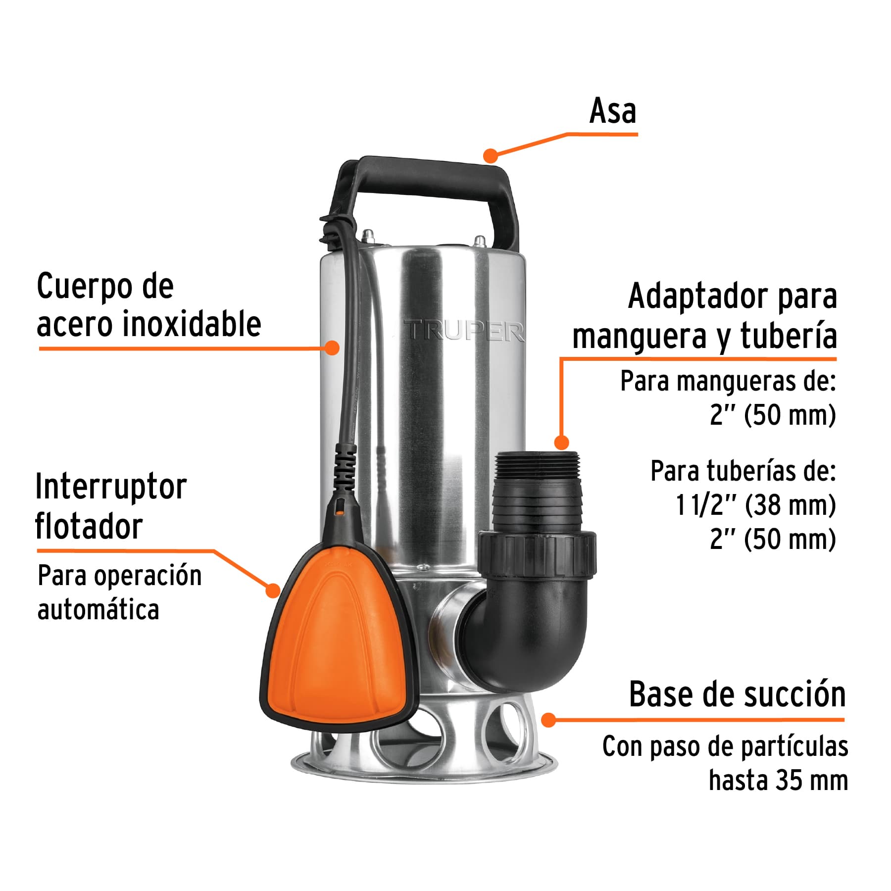Bomba sumergible metalica para agua sucia 1-1/2 HP