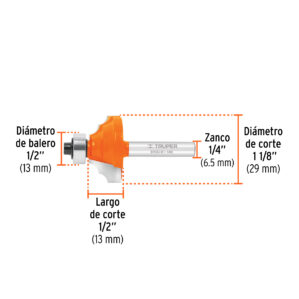 Broca para router, moldura clasica, 1-1/8