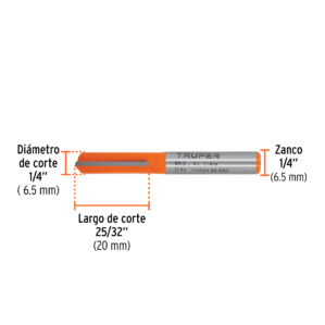 Broca para router, recta 2 filos, 1/4