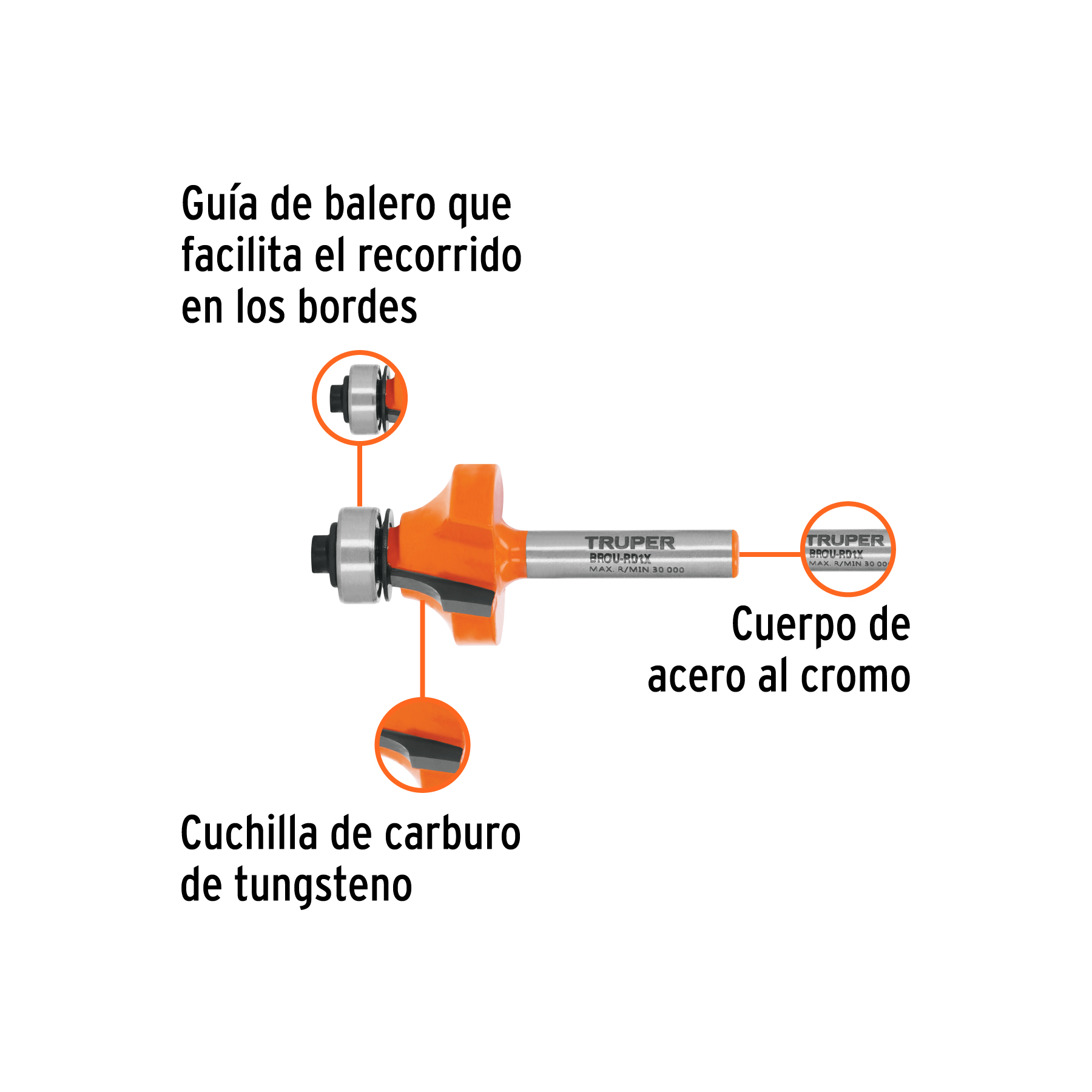 Broca para router, redondeado, 1" con balero