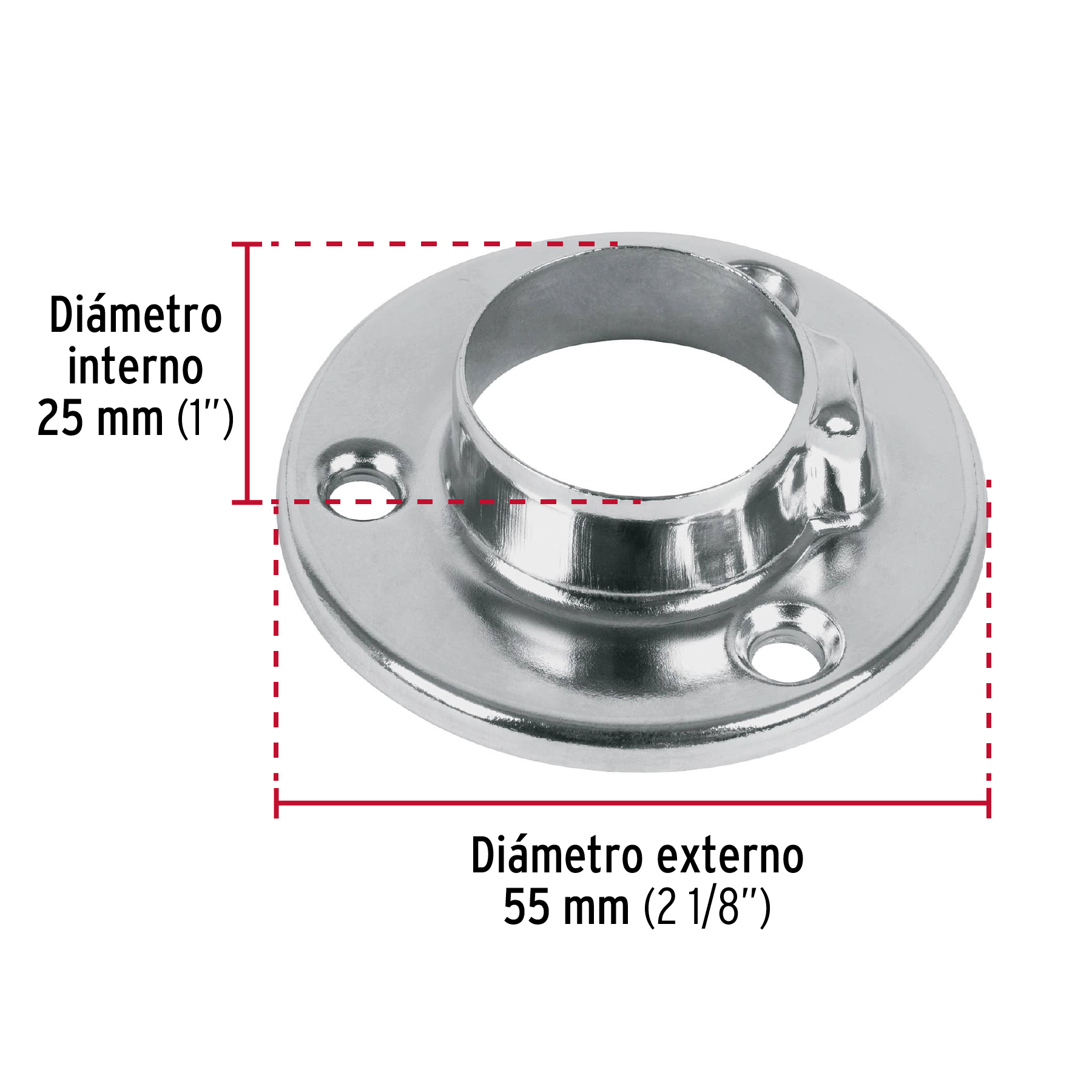 Brida cromada para tubo redondo de closet de 1"