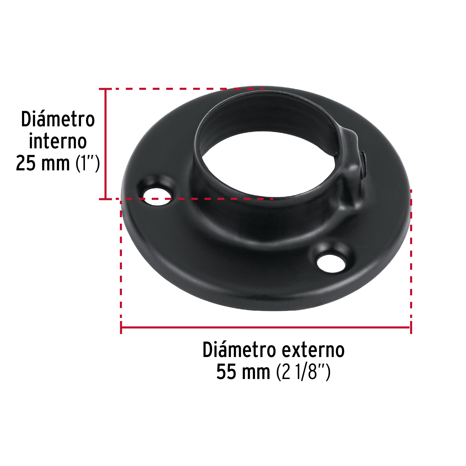 Brida color Negro Mate para tubo redondo de closet de 1"