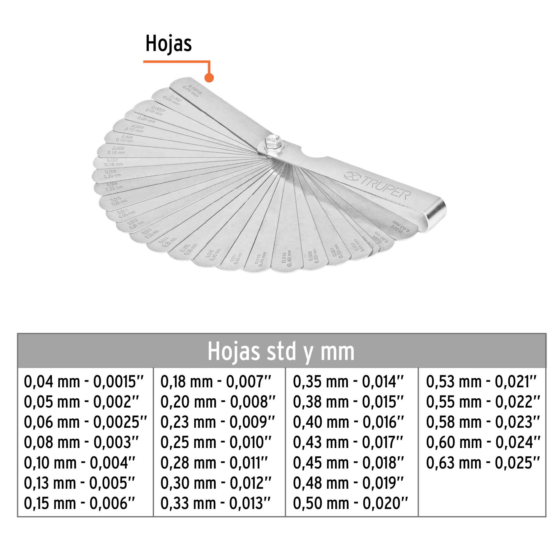 Calibrador de Bujias de 26 hojas std y mm