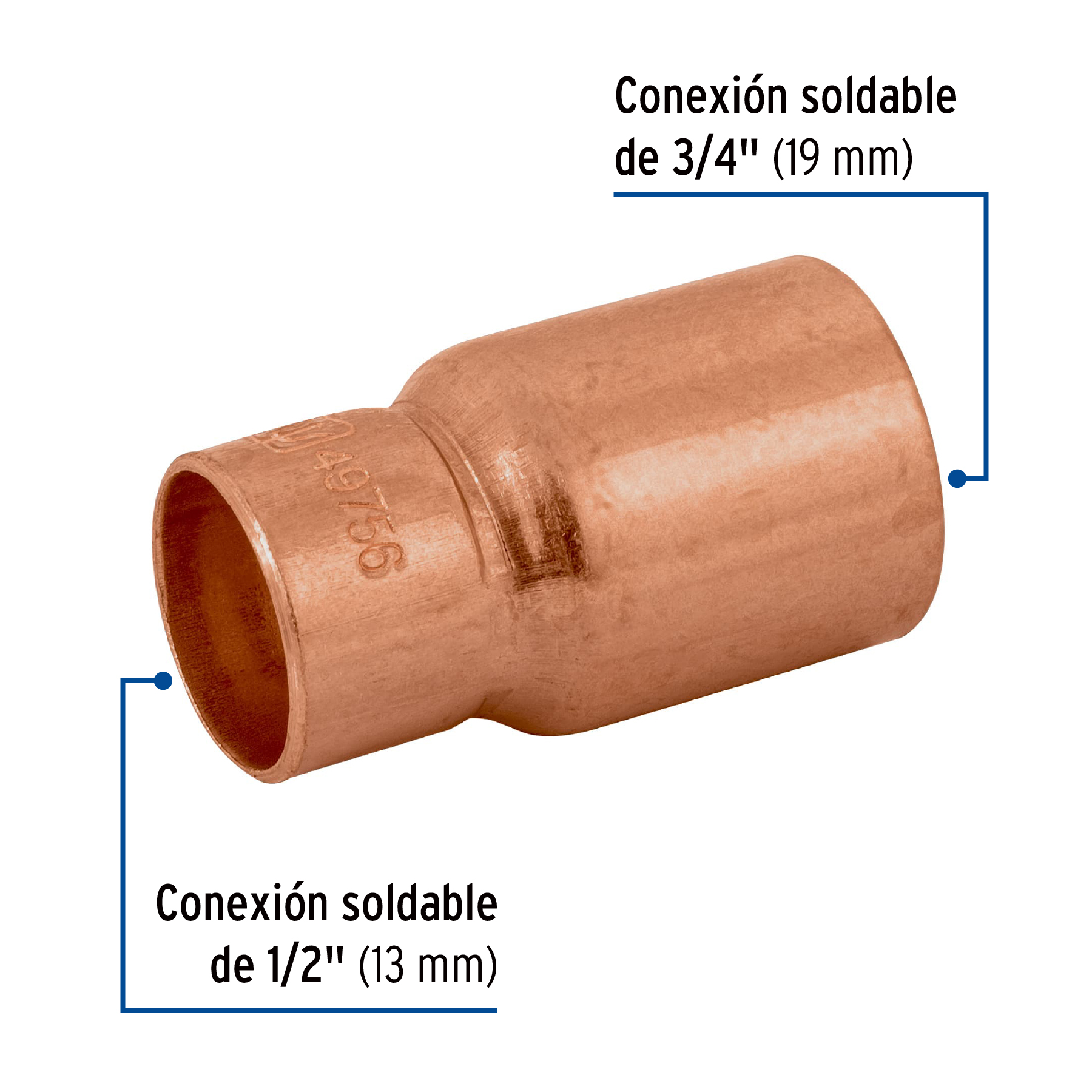 Cople reduccion bushing cobre 3/4" x 1/2"
