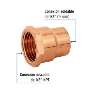Conector de cobre rosca interior 1/2"