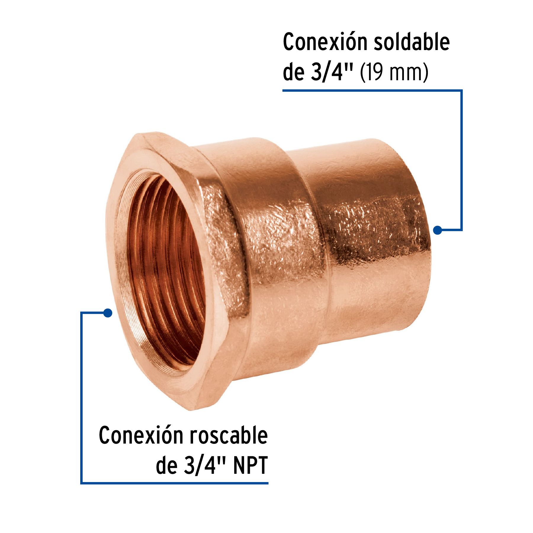 Conector de cobre rosca interior 3/4"
