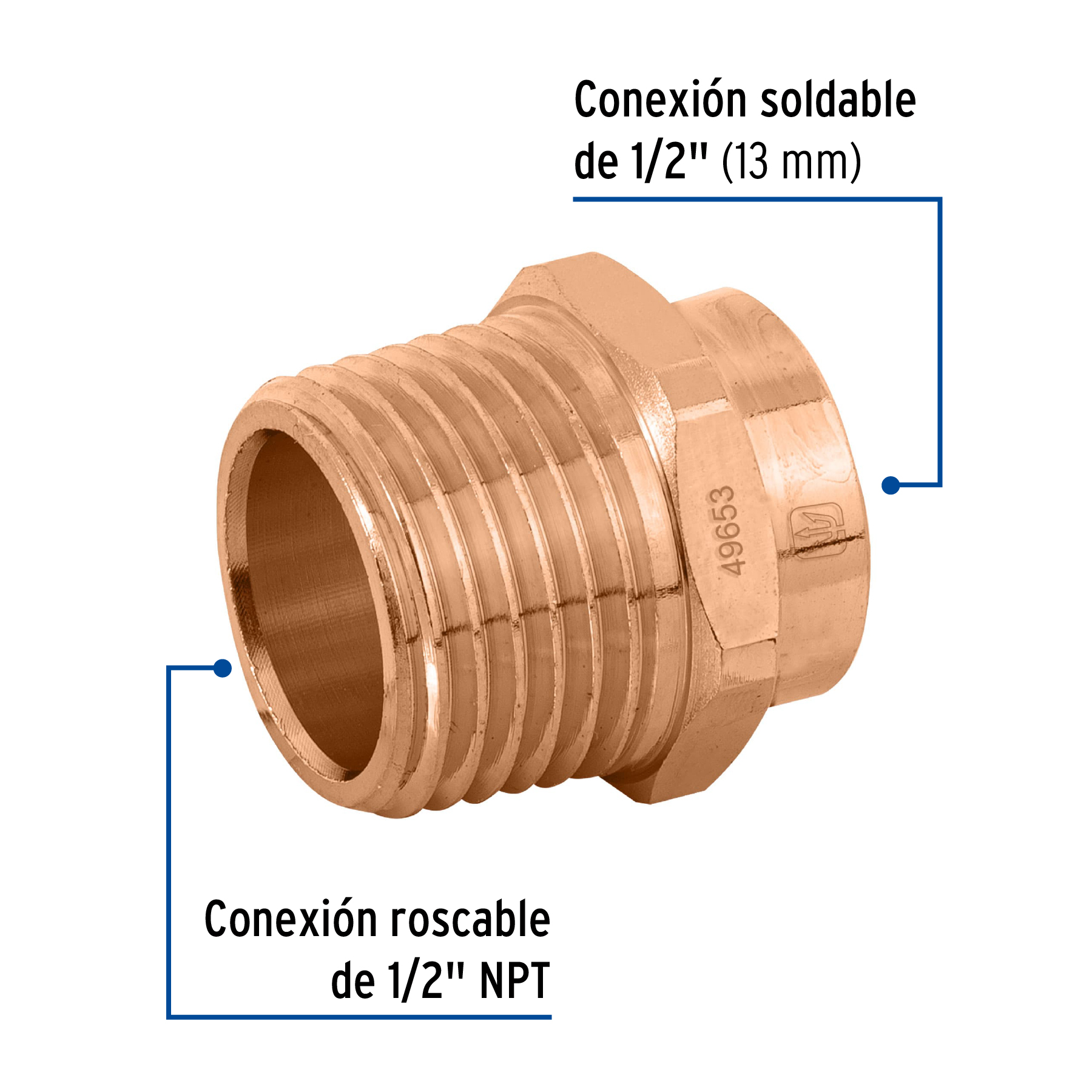 Conector de cobre macho rosca exterior 1/2"