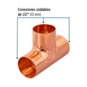 Tee de cobre sencilla 1/2"