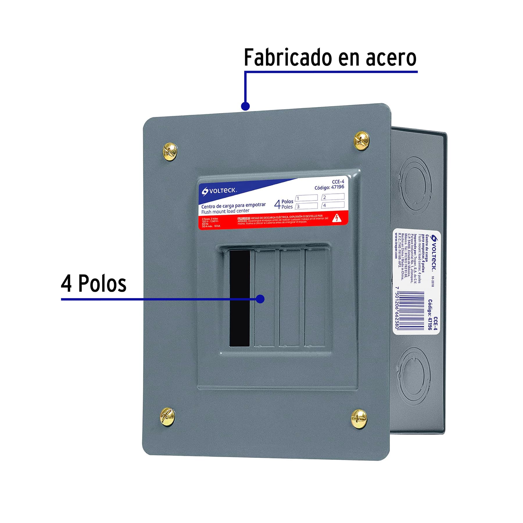 Centro de carga empotrable 4 polos Volteck