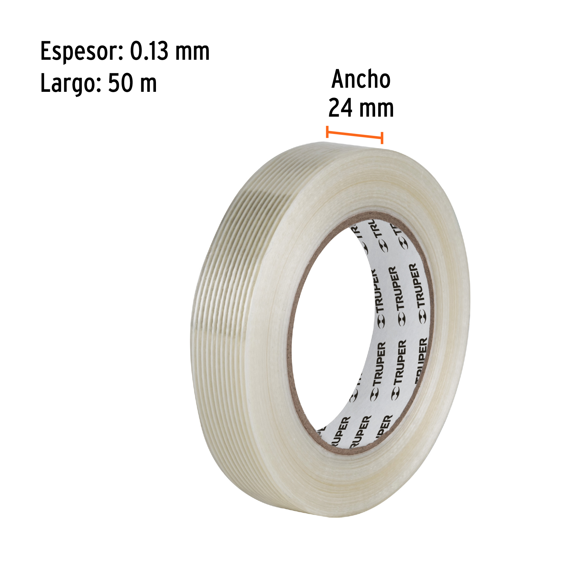 Cinta flejadora con filamentos 24mm x 50m transparente