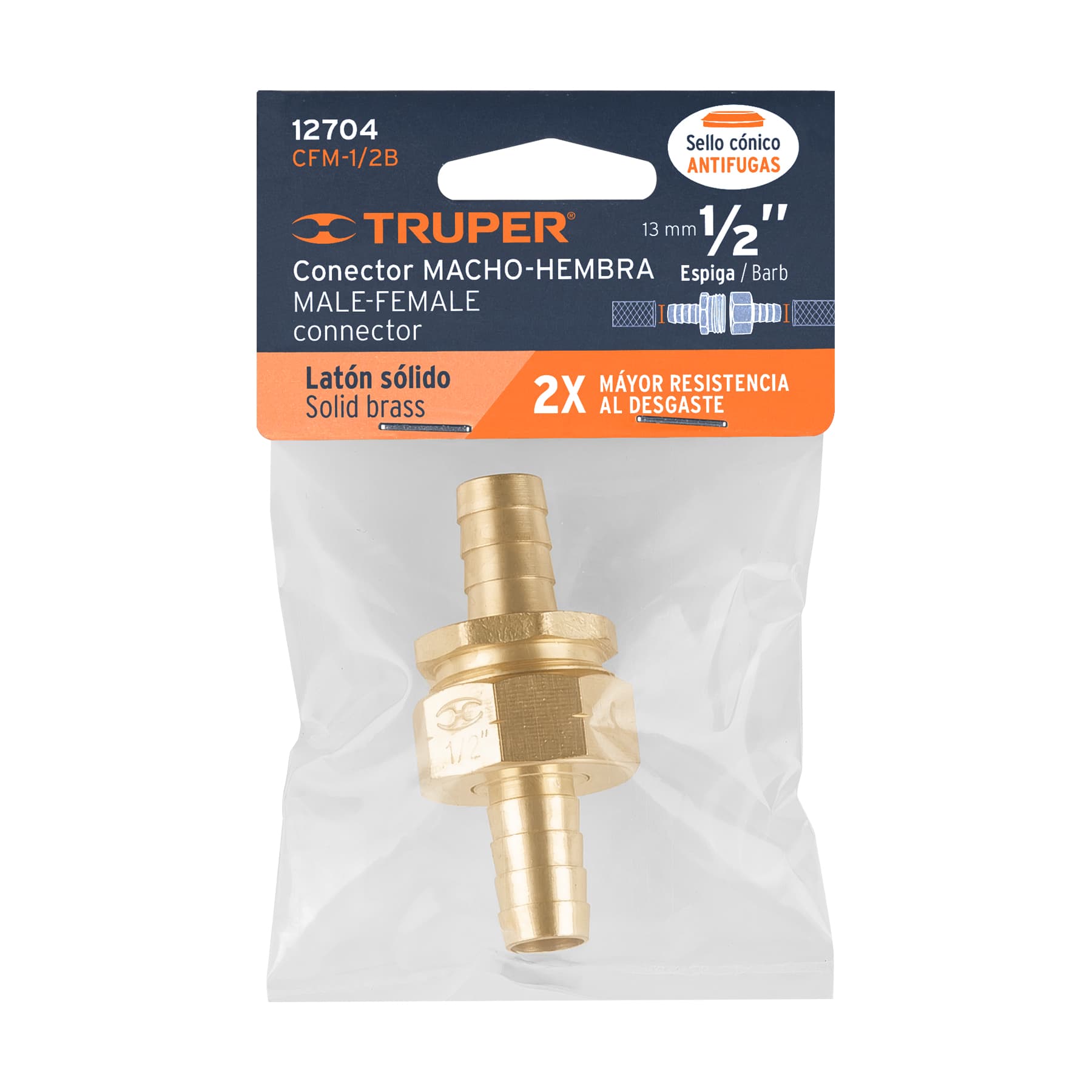 Conectores macho y hembra 1/2" de laton para Manguera