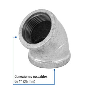 Codo 45°, acero galvanizado, 1"
