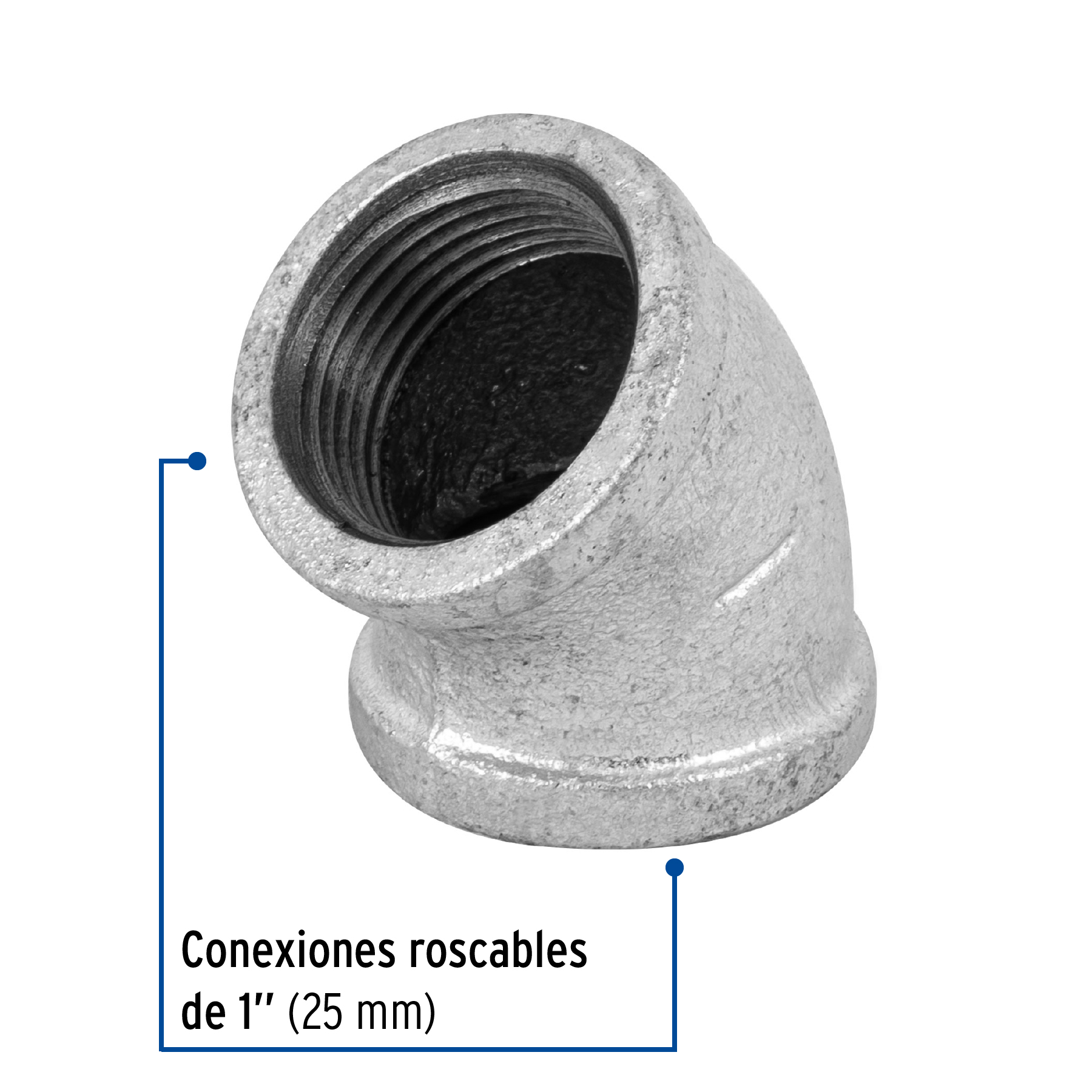 Codo 45°, acero galvanizado, 1"