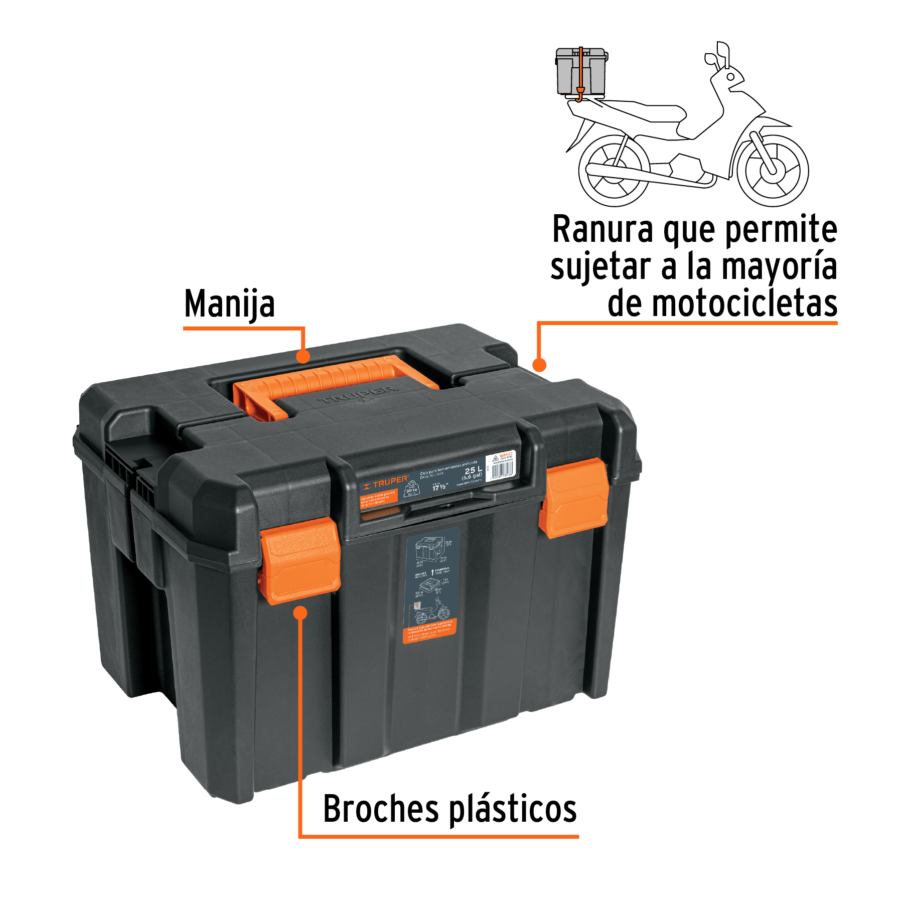 Caja de herramientas profunda de 17"x12" Compatible Moto Truper