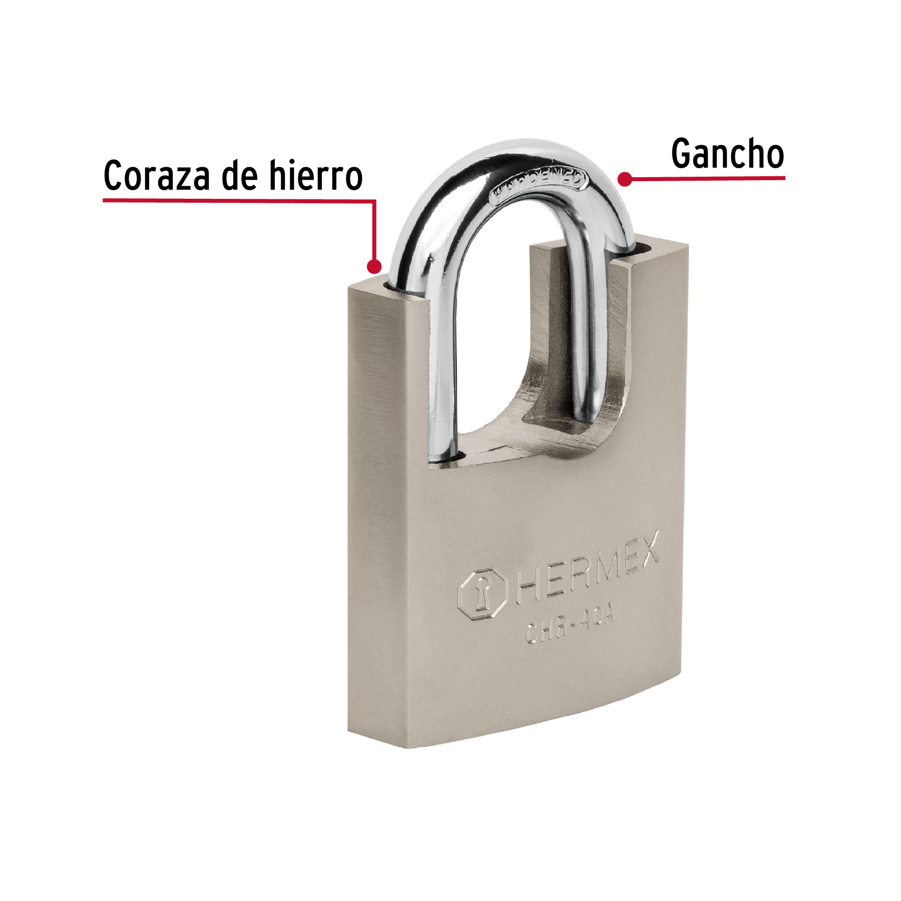 Candado de hierro con coraza 40mm llave anti ganzua