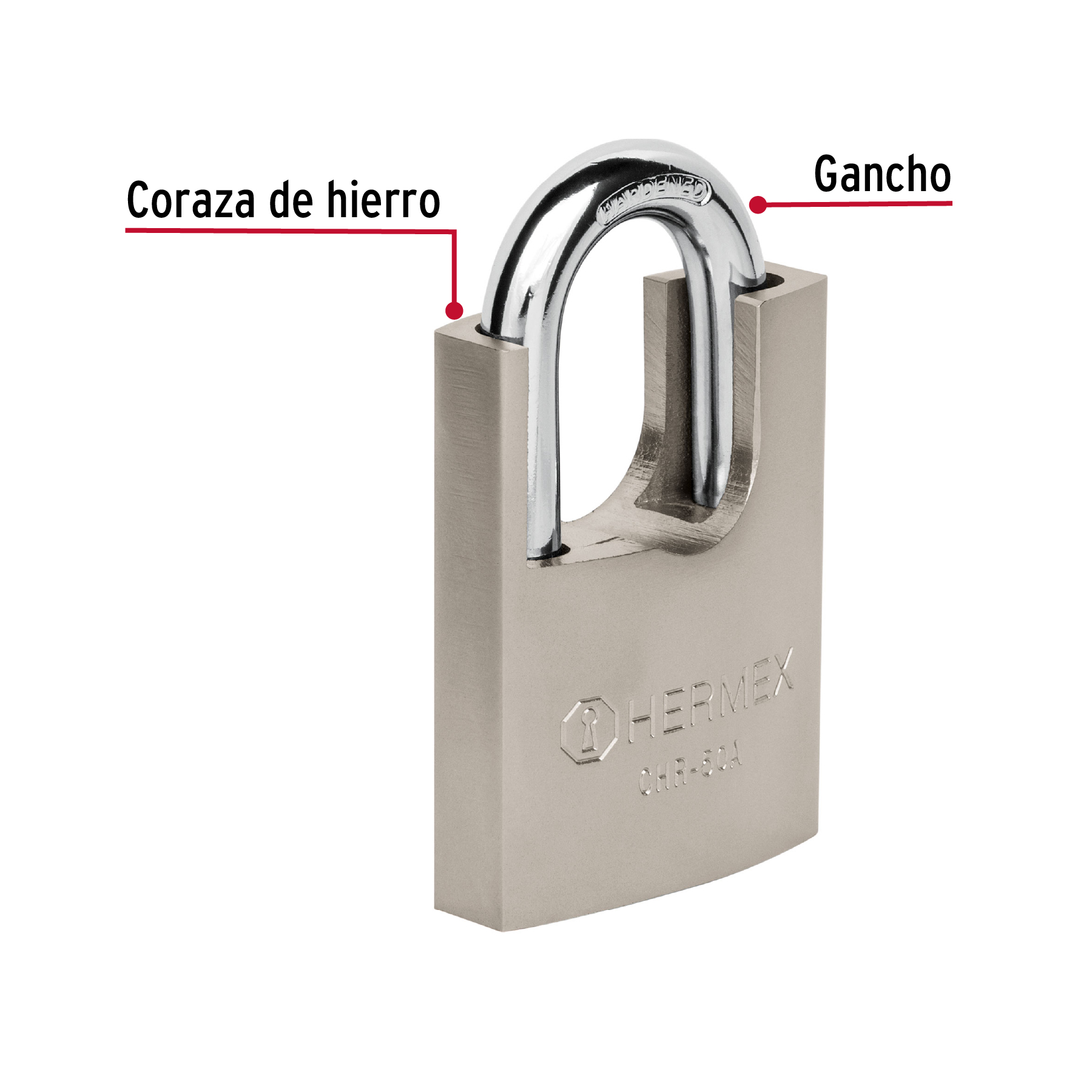 Candado de hierro con coraza 50mm llave anti ganzua