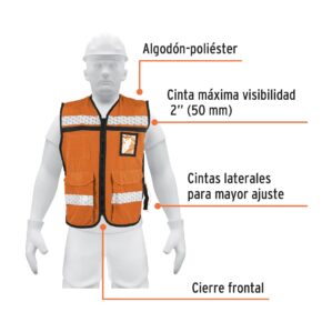 Chaleco brigadista con cintas reflejantes color naranja