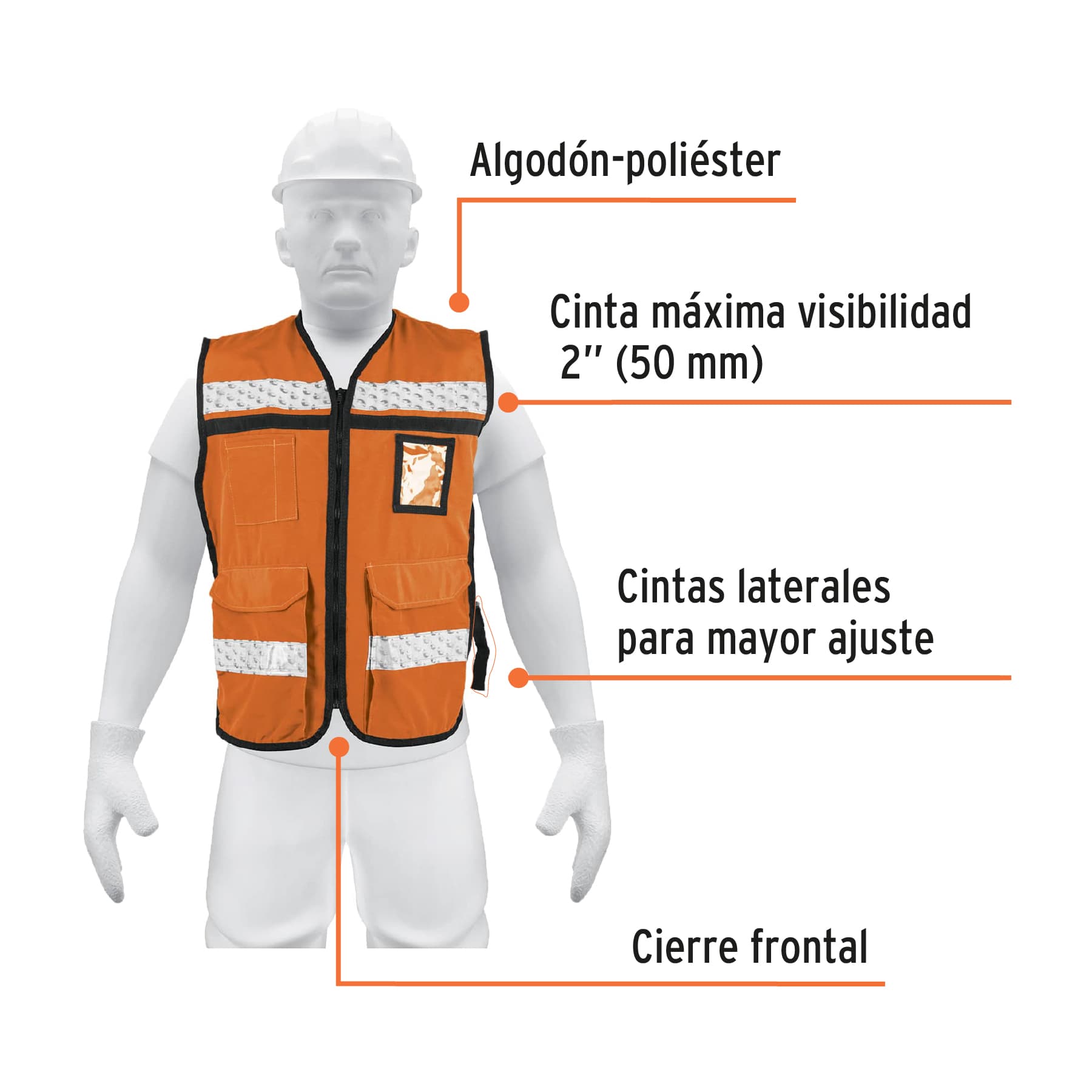 Chaleco brigadista con cintas reflejantes color naranja