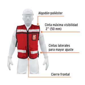 Chaleco brigadista Seguridad cintas reflejantes color rojo