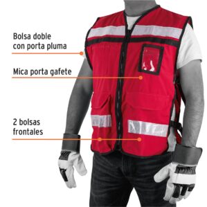 Chaleco brigadista Seguridad cintas reflejantes color rojo