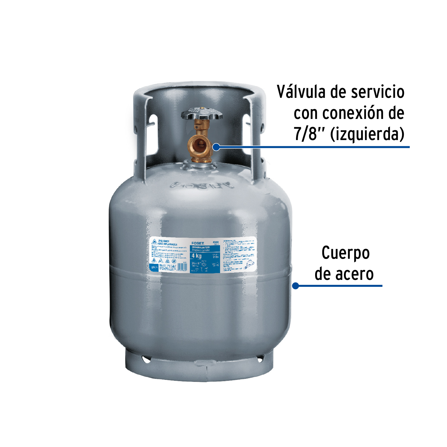 Tanque Cilindro portatil de Gas LP 4kg Foset
